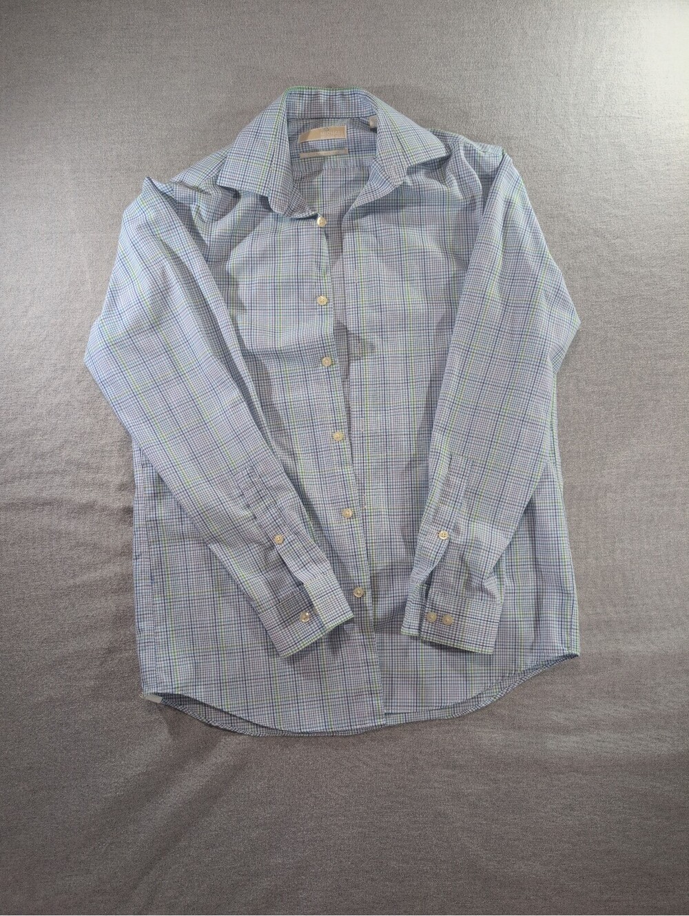 Michael Kors blue check button front dress shirt